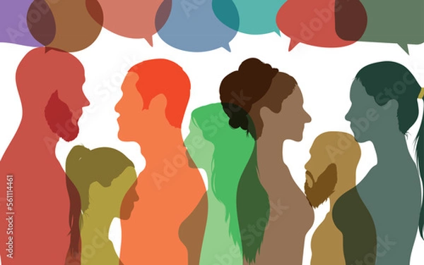 Fototapeta Networking and Group of diverse people profile. Group of multi-ethnic people. Speech bubble