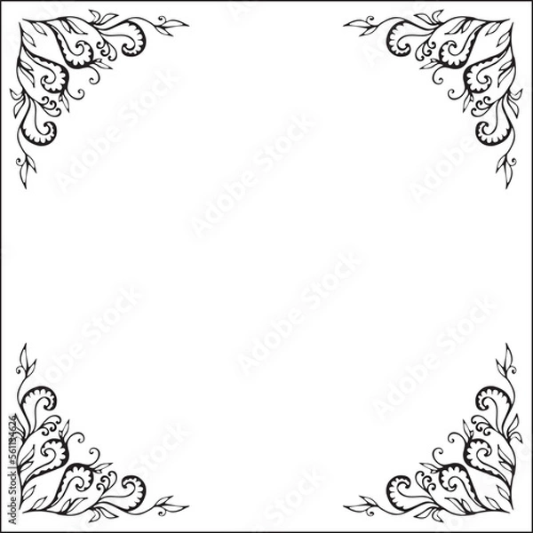 Fototapeta Black and white monochrome ornamental border for greeting cards, banners, invitations. Isolated vector illustration. 
