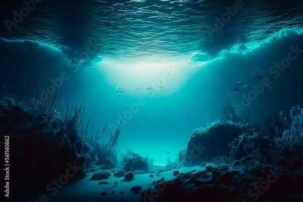 Fototapeta Artistic Underwater photo of waves. From a scuba dive in the canary island in the Atlantic Ocean. underwater sea deep, sea deep blue sea