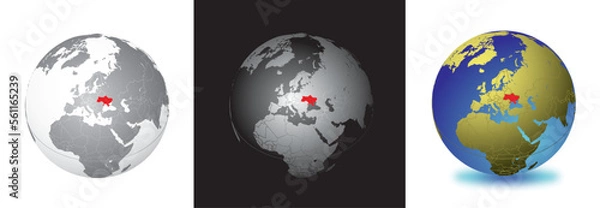 Fototapeta Set of Earth globes with Ukraine in red.