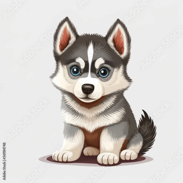 Fototapeta cute husky puppy breed dog in a sitting pose, generative ai