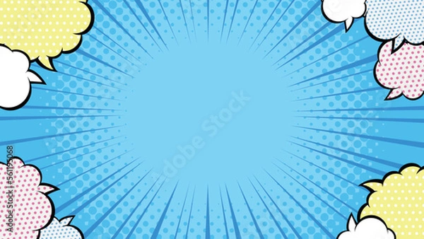 Obraz アメコミ風　集中線　吹き出しフレーム　水色　イラスト HDサイズ