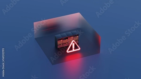Obraz server room failure warning, cyber attack on servers, server room failure, 3d rendering