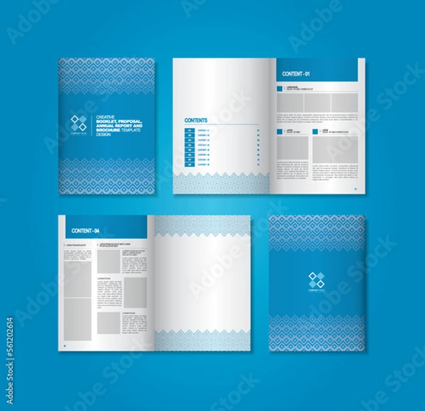 Obraz Multi-page design template layout with blue theme color and has 4 pages. Template layout of book, annual report, proposal, magazine and brochure.