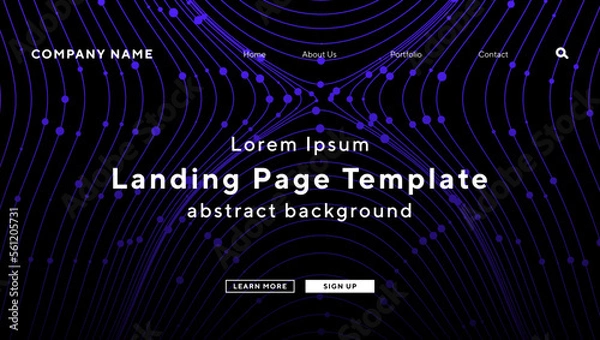 Fototapeta landingpage template wave line with paticle dots radiowave wireless communication theme background for website UI template business Annual reports, flyer, poster, magazine covervector EPS.