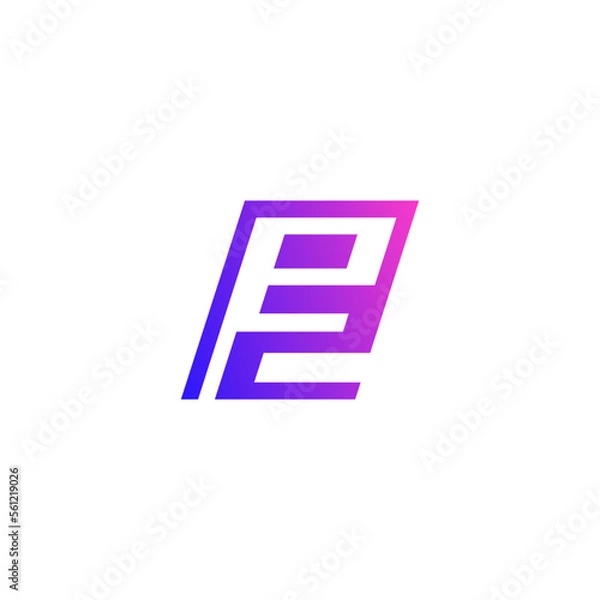 Fototapeta E2 letter combination with number, negative space. Logo design.