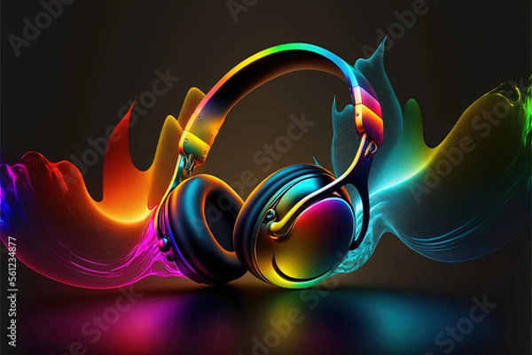 Fototapeta Colorful headphones with sound visualization