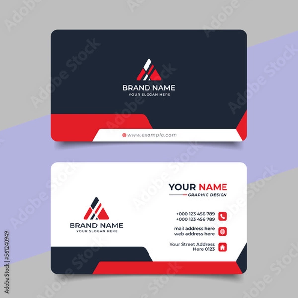 Fototapeta Red modern creative business card and name card horizontal simple clean template vector design