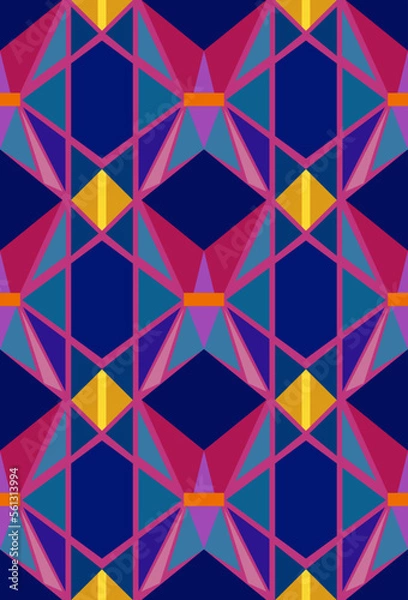 Fototapeta Vector seamless pattern colorful geometric background, 70s hippies style, polygon mosaic color