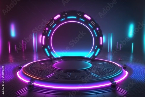 Fototapeta Futuristic Neon Glowing Stage Portal