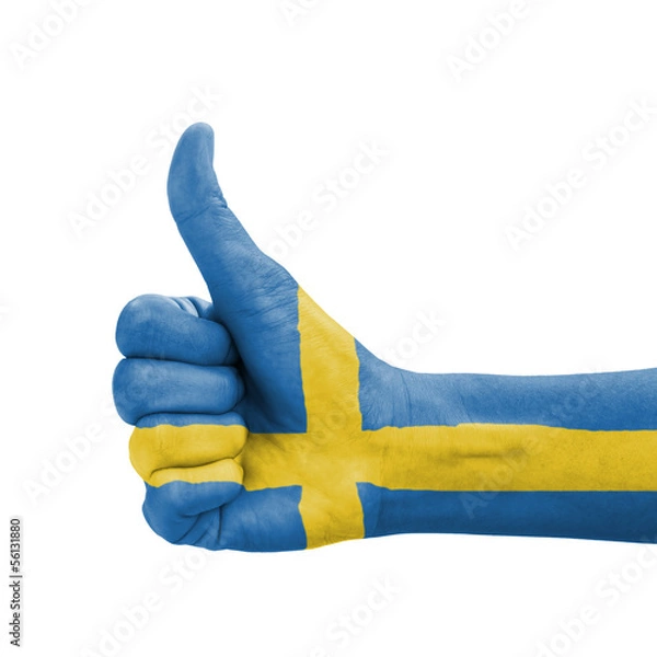 Fototapeta Hand with thumb up, Sweden flag painted