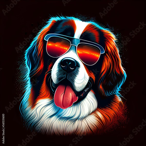 Fototapeta Saint Bernard with sunglasses - By Generative AI