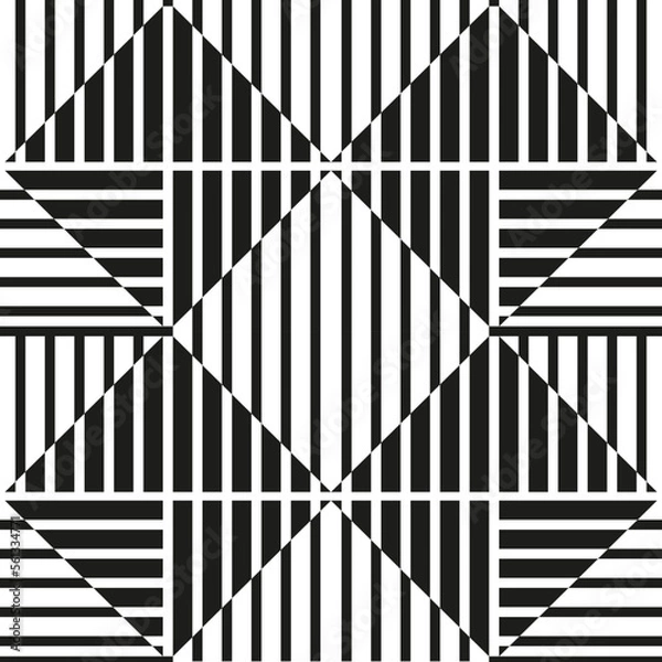 Fototapeta Black seamless geometric pattern. Vector lines design. Background for fabric, print or website.
