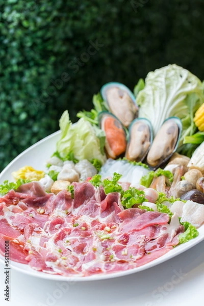 Obraz freshness raw pork on white dish