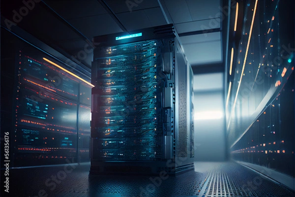 Fototapeta Big data center technology warehous with servers information digitalization Starts. SAAS, Cloud Computing, Web Service. 