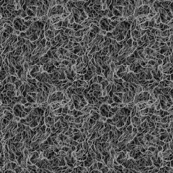 Fototapeta Interlacing of gray threads on a black background. Texture. Seamless monochrome illustration