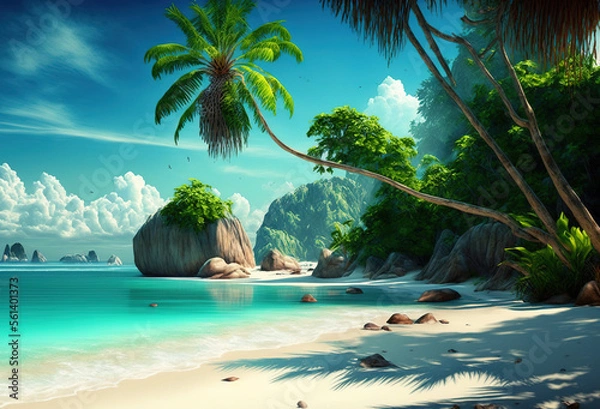 Obraz tropical island with beautiful beach created with Generative AI technology