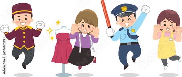 Obraz 働く人々　ホテルマン　ファッションデザイナー　警備員　介護士　スタイリスト　ガードマン　保育士