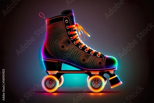 Obraz Neon roller skates multicolored, bright (Generative AI)