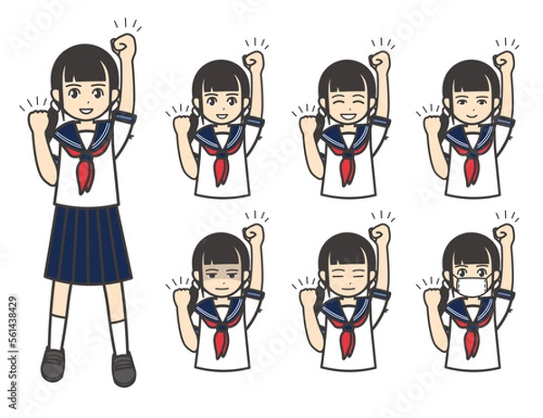 Fototapeta 夏服 女子学生 ガッツポーズ 02