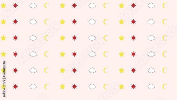 Obraz 太陽、星、月、雲アイコンのパターン
