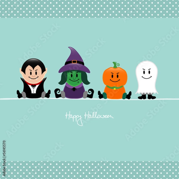 Obraz Halloween Dracula, Witch, Pumpkin & Ghost Retro Dots