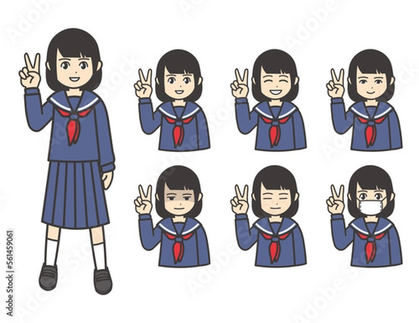 Obraz 女子学生 ピース 02