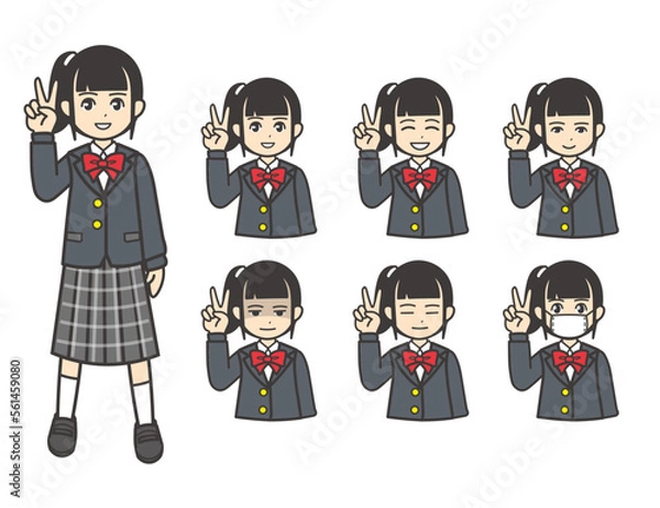 Obraz ブレザー  女子学生 ピース 01