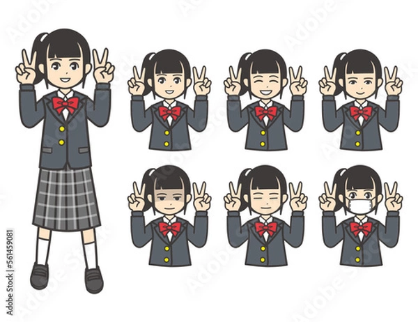 Obraz ブレザー  女子学生 ピース 02