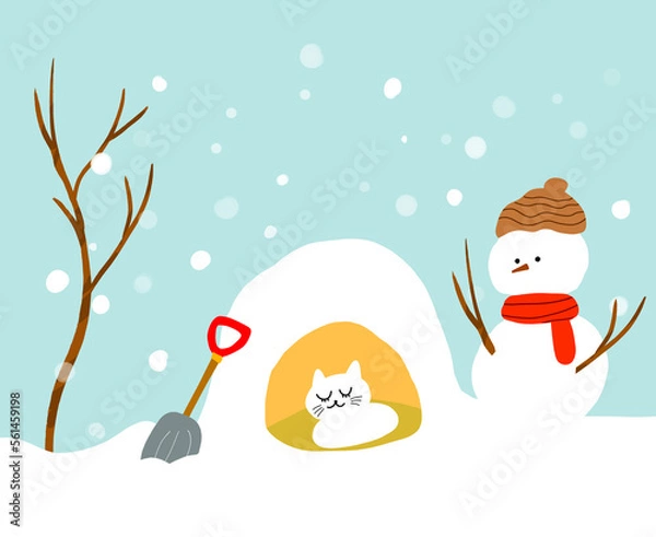 Obraz 雪だるまと猫