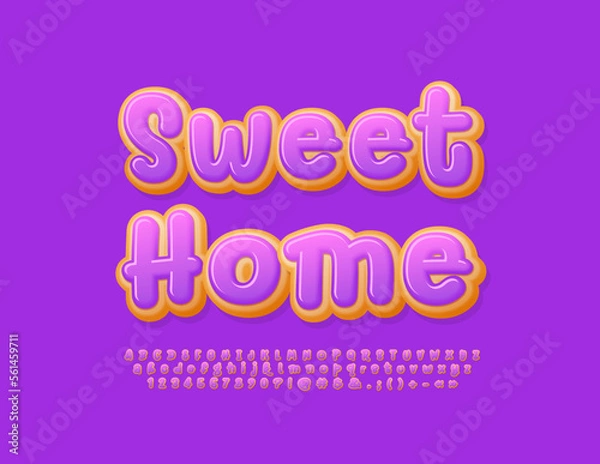 Fototapeta Vector tasty sign Sweet Home. Glazed Donut Font. Creative Alphabet Letters, Numbers and Symbols set