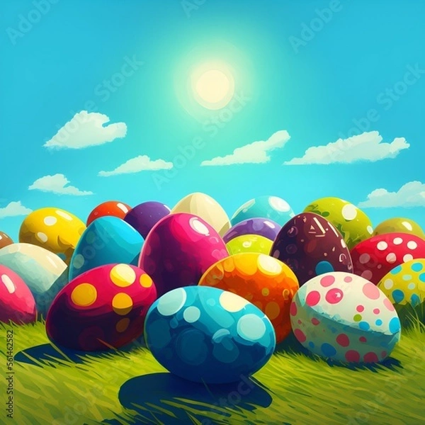 Obraz easter eggs in grass, drawing style, generative AI