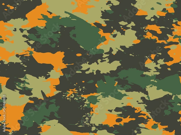 Fototapeta Full seamless orange camouflage texture skin pattern vector for military textile. Usable for Jacket Pants Shirt and Shorts. Green army camo design for fabric print.