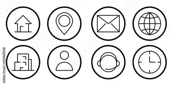 Fototapeta home, addres, pointer, mail, envelope, internet, office, profile, customer servicenya or contacts, operasional hour icon set