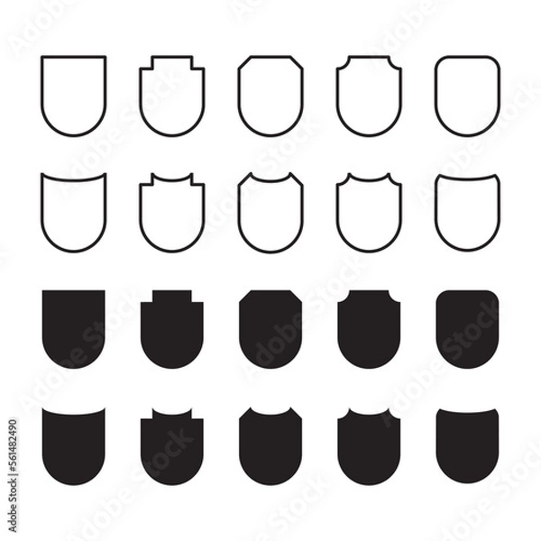 Fototapeta Set of simple shield black and white vector icons.
