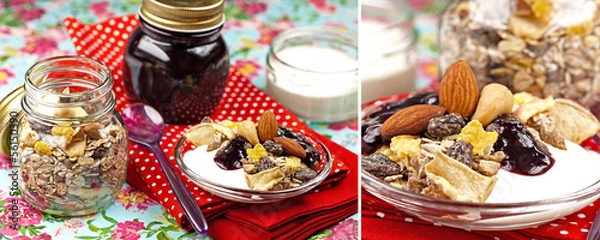 Obraz Müsli mit Joghurt und Preiselbeergelee