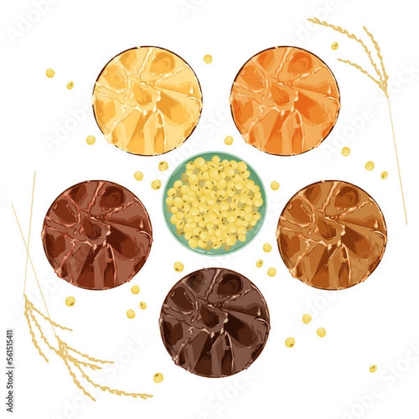 Obraz 小皿に乗せた味噌の手描き水彩風イラスト