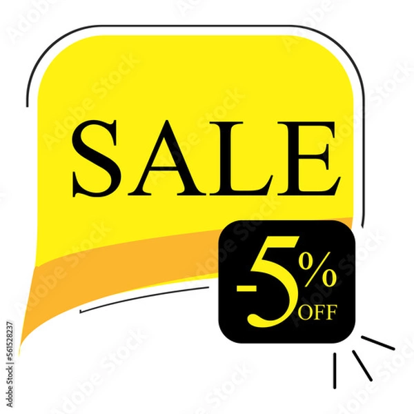 Obraz 5% off sale. Banner with five percent discount on a yellow square balloon.