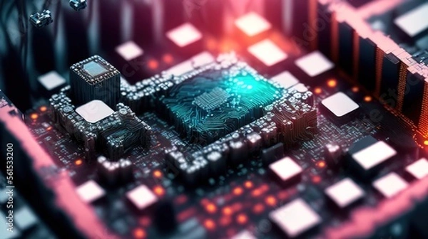 Obraz Generative AI super computer quantum from alien technology. Unknown technology for inspiration tech background.