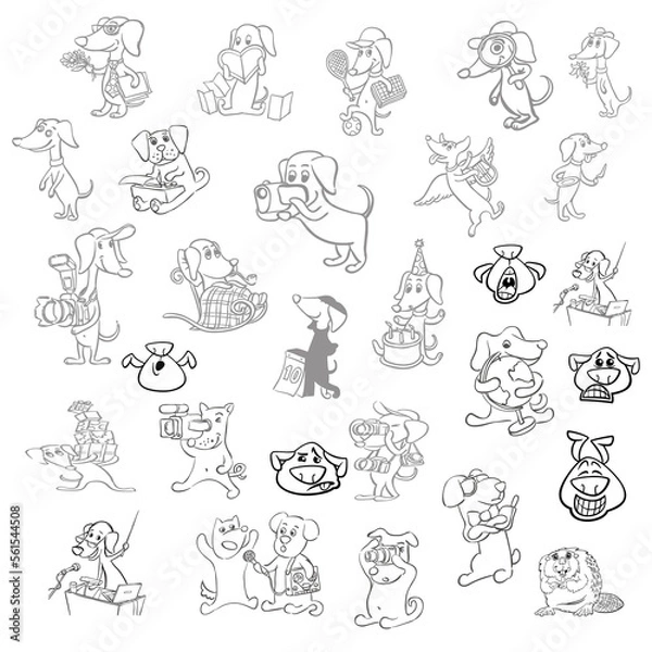 Fototapeta Funny Cartoon Characters for kids, funny cartoon sketches for child, cartoon silhouette set, set of cartoon doodles