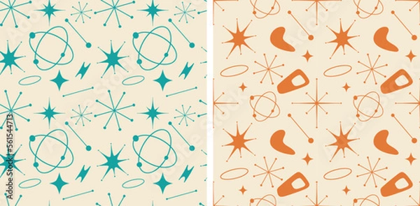 Fototapeta Retro Pattern Atomic Era Seamless Vector Illustration Set of 2 70s Psychedelia Aesthetic