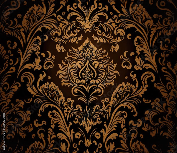 Obraz A yellow and dark red Damask pattern background. Created with Generative AI