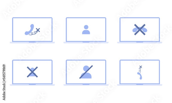 Fototapeta No signal or lost connection. Set of illustrations with different icons on a laptop