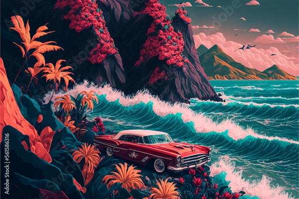 Fototapeta Car in Nature, Generative AI, Illustration