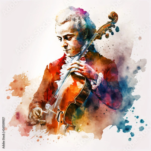 Fototapeta Mozart watercolor painting Generative Ai