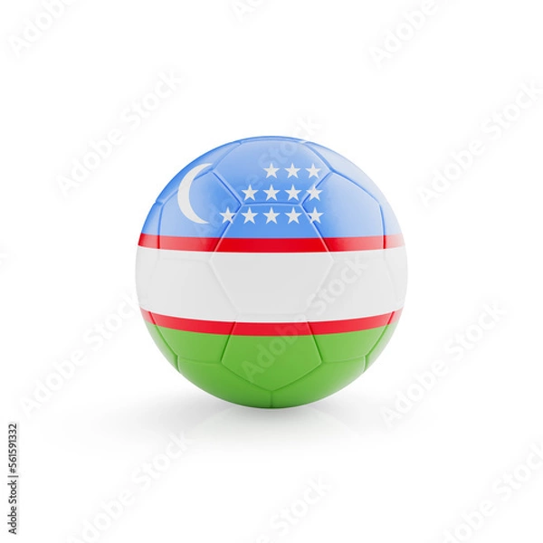 Fototapeta 3D football soccer ball with Uzbekistán national team flag isolated on white background - 3D Rendering