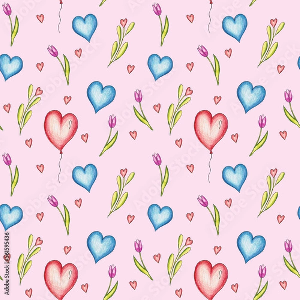 Obraz Seamless pattern with hearts Valentine's day print
