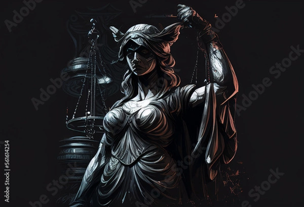 Fototapeta Statue of Justice. Lady with scales in her hands and with sword..