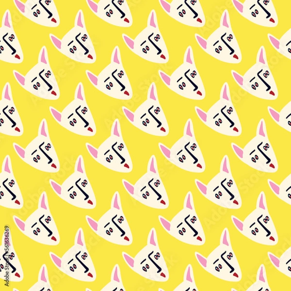 Fototapeta Pattern with Funky cat with a lovely face. Freaky comic cat face. Bizarre Valentine's Day pattern