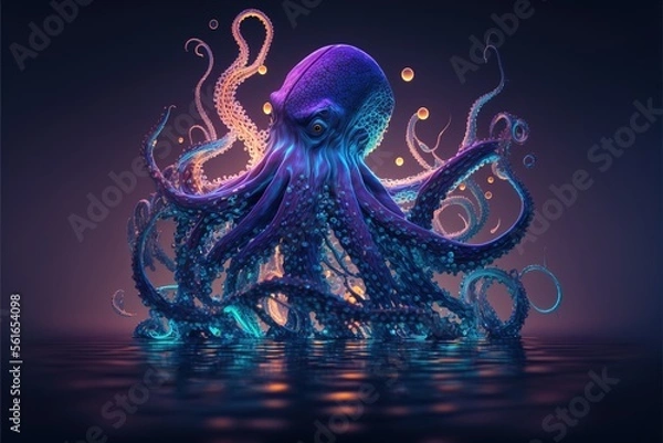 Obraz Neon psychic wave kraken animal created with generative ai technology